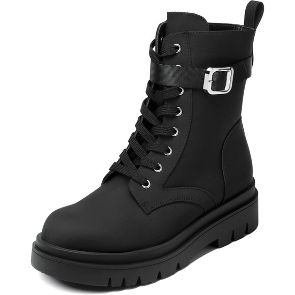 Women's Combat Platform Boots Nylon Splash-Resistant Ankle Shoes Size 7 - Picture 1 of 6